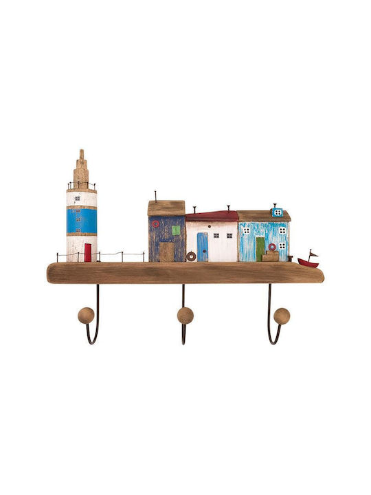 Wooden hanger lighthouse and houses 51cm