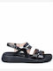 Lack V Leather Women's Flat Sandals in Black Color