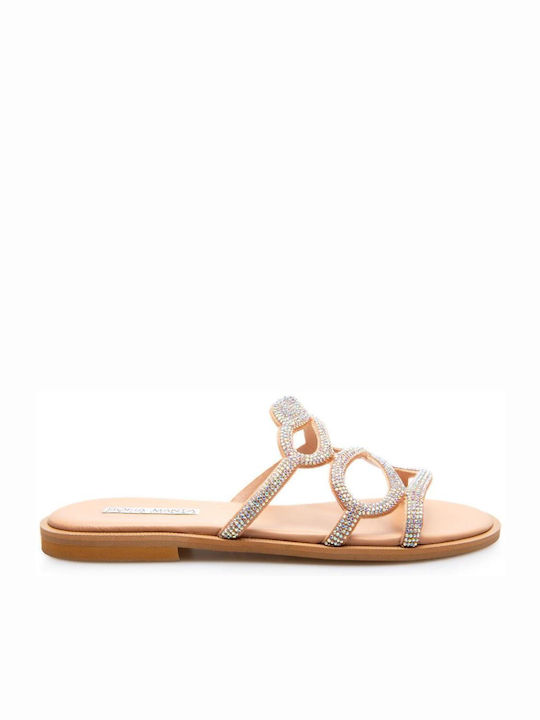 Leather Women's Flat Sandals in Silver Color