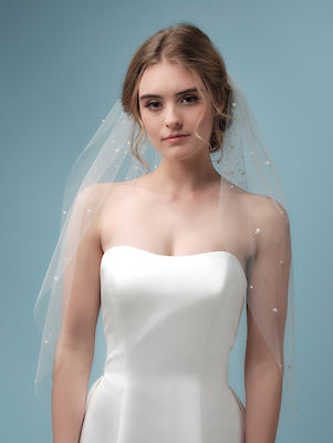 Bridal Veil Μεσαίο Τούλι Μονής Στρώσης Διακοσμημένο Πέρλες 80cm