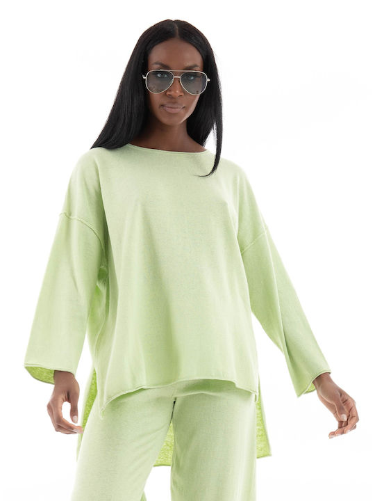 Deha Knitted Linen Blouse- Light Green (Long Sleeve Blouse Women's Light Green - D02270-12608)