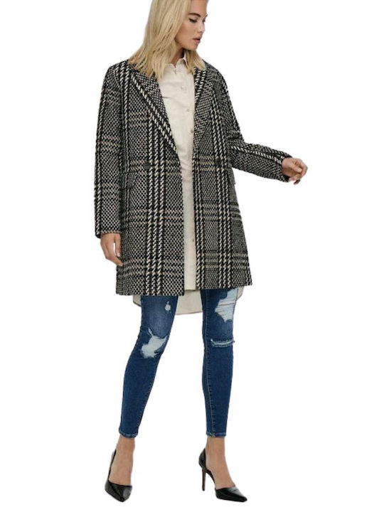 Only Women's Checked Midi Coat with Buttons Toastead Coconut/black Coffee