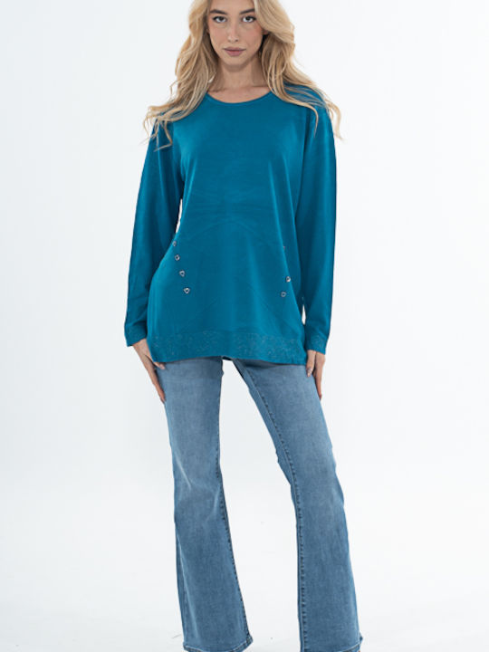 Korinas Fashion Women's Blouse Cotton Long Sleeve Petrol Blue