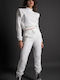 Femei White Set cu Pantaloni cu elastic cu Croială Relaxată