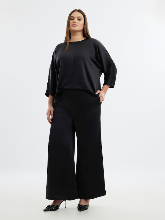 Mat Fashion Γυναικεία Σατέν Παντελόνα Μαύρη