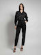 Dama Talie înaltă Tesatura Pantaloni cu Croială Carrot Black