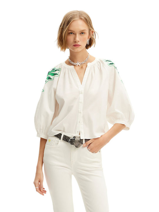 Desigual Blus Women's Summer Blouse with 3/4 Sleeve White