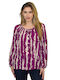 Morena Spain Women's Blouse Long Sleeve with Tie at Neck Purple