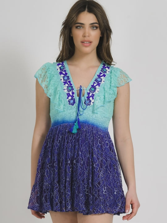 Ble Resort Collection Dress with Ruffle Blue