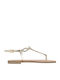 Leather Women's Flat Sandals in Gold Color