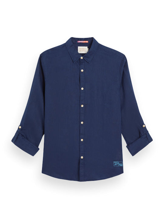 Scotch & Soda Μακρυμάνικo Λινό Πουκάμισο Μπλε