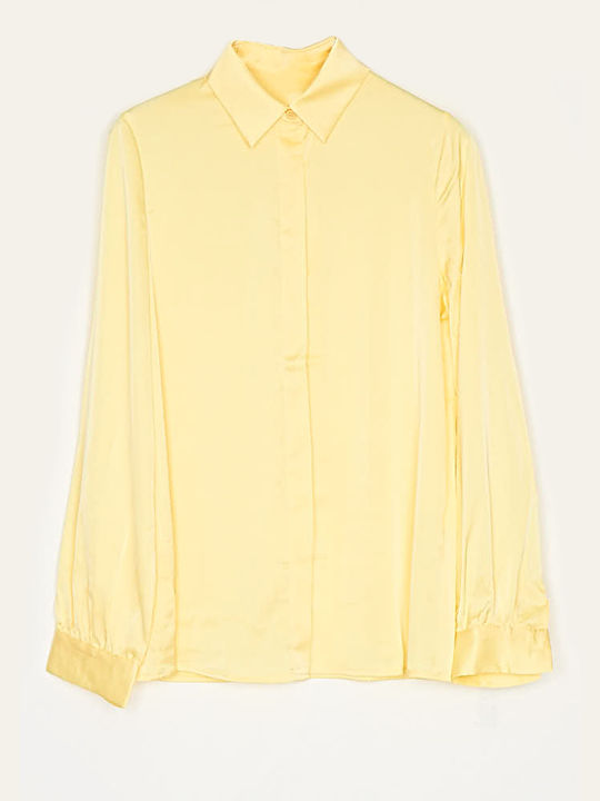Cuca Women's Satin Long Sleeve Shirt Yellow