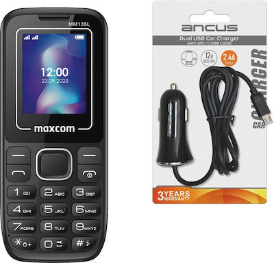 MaxCom MM135 Light + Φορτιστής Αυτοκινήτου Ancus Dual SIM Κινητό με Κουμπιά Μπλε