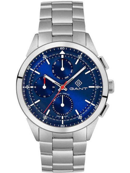 Gant Ανδρικό Ρολόι 42mm Χρονογράφος Μπαταρίας με Ασημί Μεταλλικό Μπρασελέ