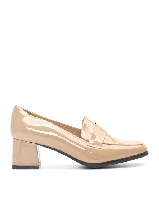 Patent Leather Women's Moccasins in Beige Color
