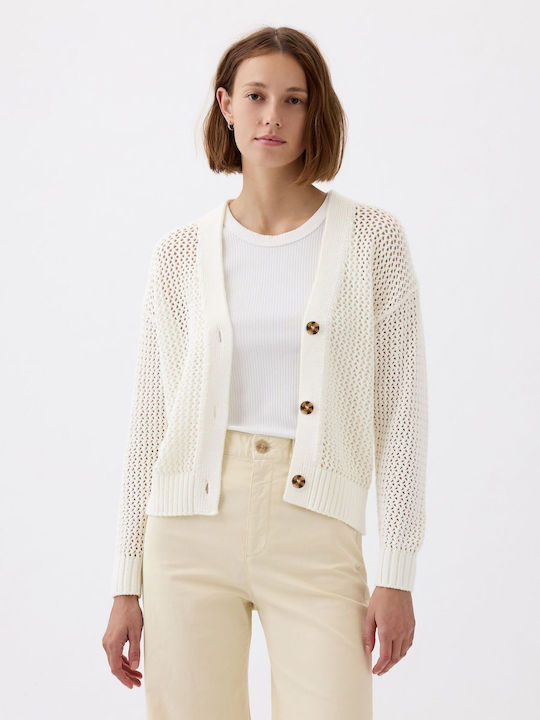 GAP Long Women's Knitted Cardigan with Buttons Off White
