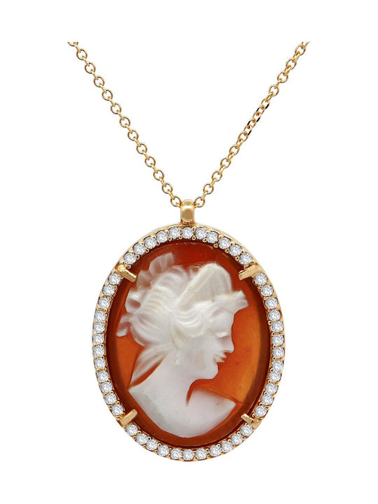 Колие Cameo Жълто злато K14 и камъни с кубичен цирконий 17491n