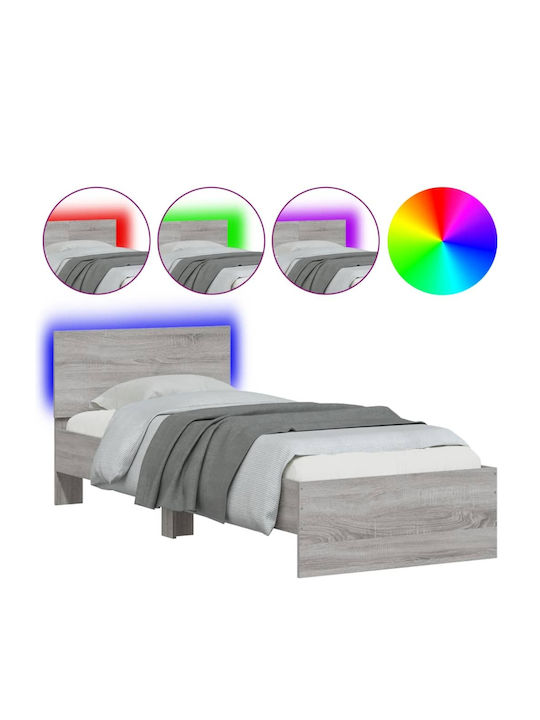 Κρεβάτι Μονό Ξύλινο Γκρι Sonoma με Τάβλες για Σ...