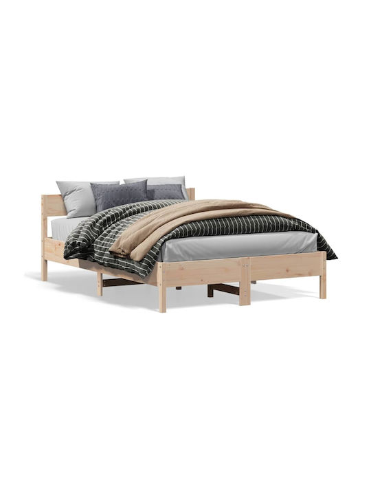 Κρεβάτι Διπλό από Μασίφ Ξύλο Μπεζ με Τάβλες για Στρώμα 150x200cm