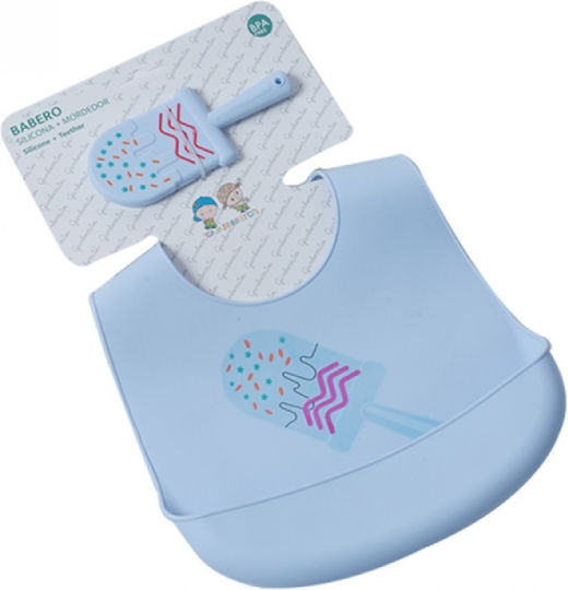 Gamberritos Kids Waterproof Bib Silicone with Button & Pocket Sky Blue for 4 m+