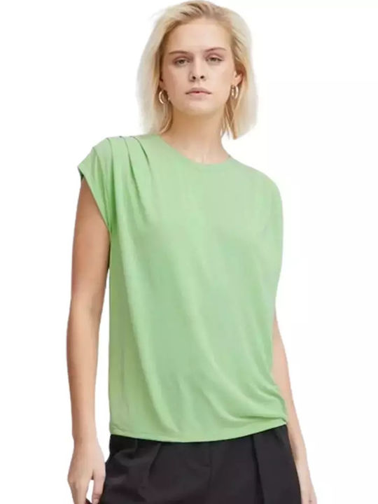 ICHI Women's Summer Blouse Short Sleeve Green