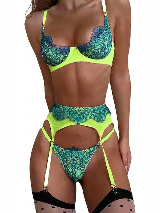 Δαντελένιο Σετ Εσωρούχων Σουτιέν με String Green