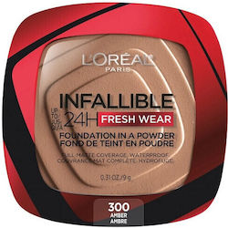 Pudra De Fata, Loreal, Infallible 24h Fresh Wear, Fond de ten în pudră, 300 Amber, 9 G