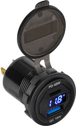 Peiying PY-CHR0007 Motorcycle Charger Fast Charging with Ports: 1xUSB & 1xType-C with Voltmeter