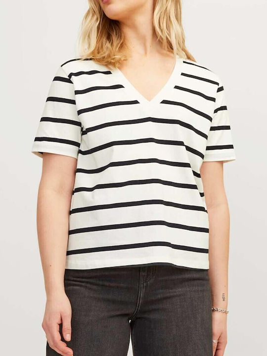 Jack & Jones Women's T-shirt Striped Vanilla Ice / Black Stripes