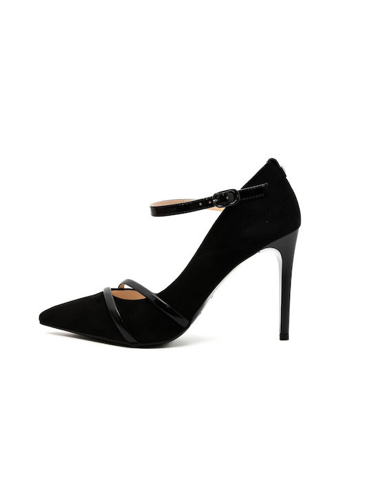 Nerogiardini Suede Black High Heels with Strap