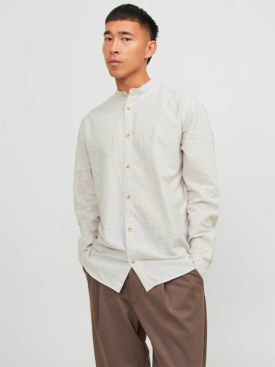 Jack & Jones Herrenhemd Langärmelig Leinen Gestreift Stripe Beige