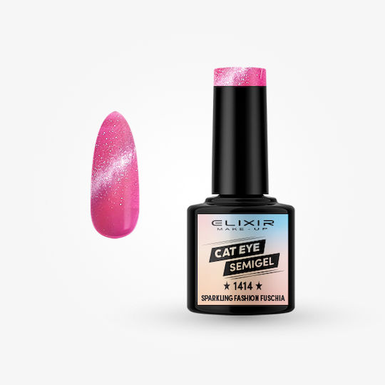 Elixir Semi Halb-permanenter Nagellack Fuschia #1414 mit Glitter Katzenauge 8ml 1Stück