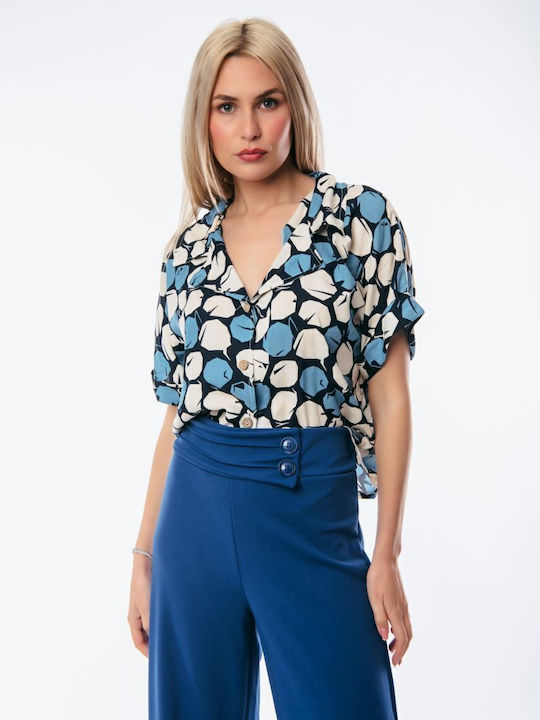 Boutique Κοντομάνικο Γυναικείο Πουκάμισο Μπλε