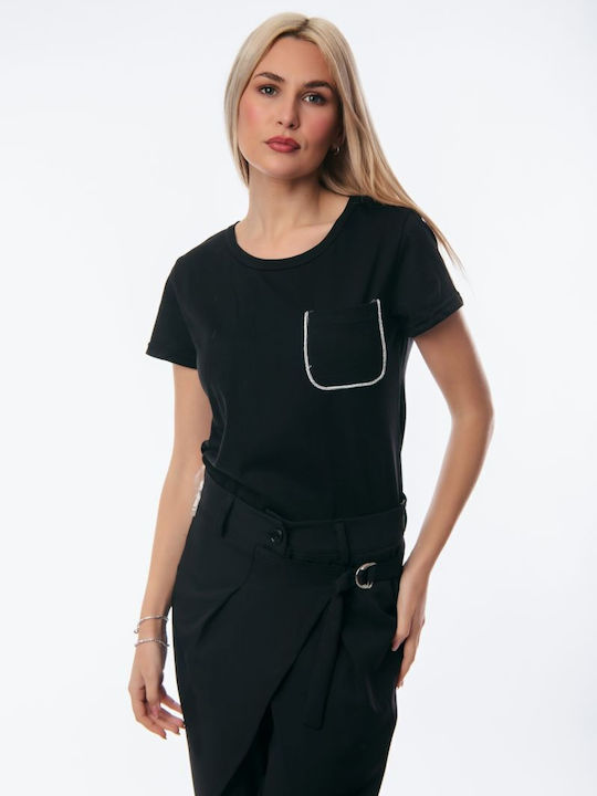 Boutique Women's Summer Blouse Short Sleeve Black