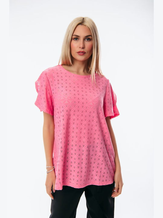 Dress Up Women's Summer Blouse Short Sleeve Pink