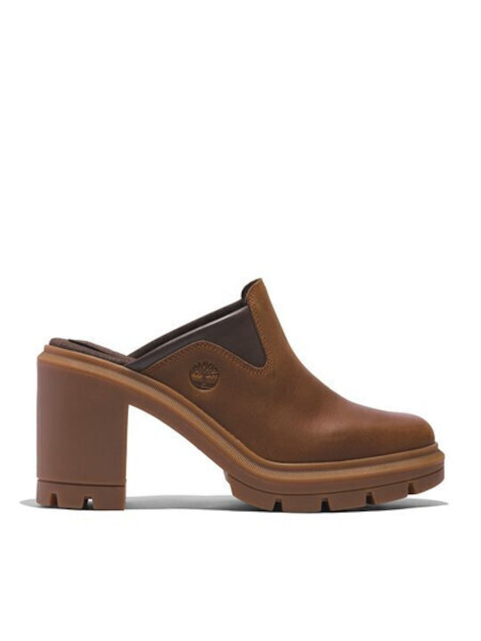 Timberland Heel Leather Mules Tabac Brown