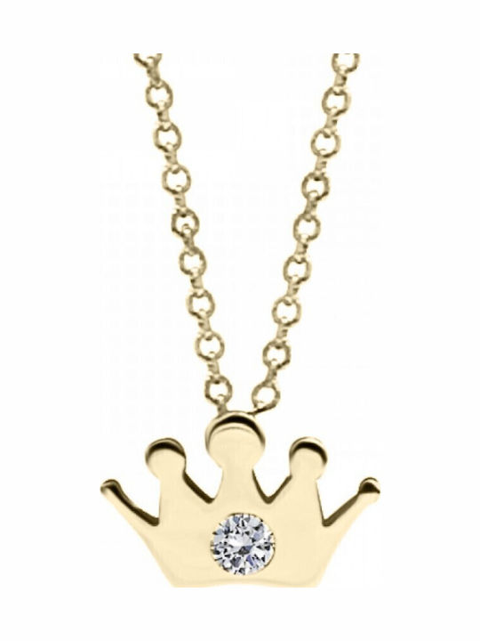 Колие с корона, 14К злато с диамант 0,02ct, Vs2 , H Pk0203