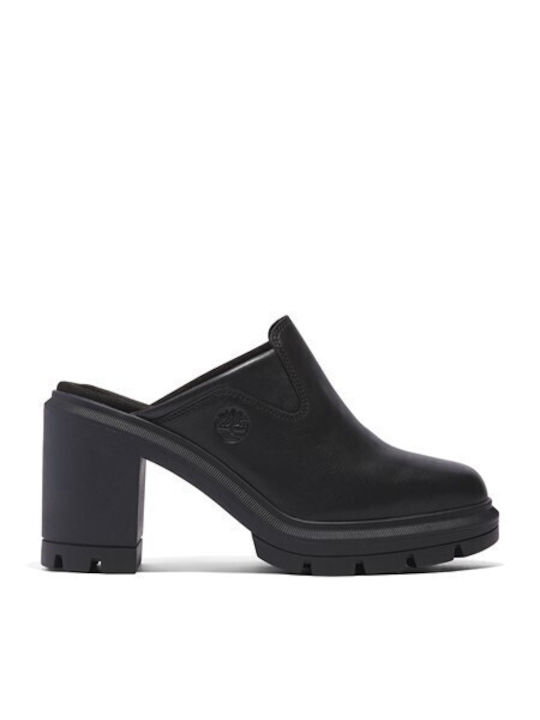 Timberland Leder Mules mit Hoch Absatz in Schwarz Farbe