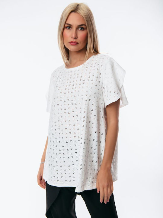 Dress Up Women's Summer Blouse Short Sleeve White