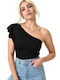 Potre Women's Summer Blouse with One Shoulder Black