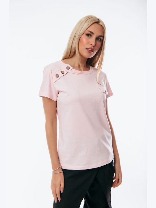 Boutique Women's Summer Blouse Short Sleeve Pink