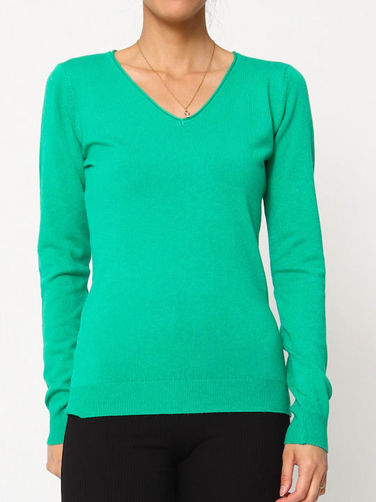 Cuca Women's Blouse Long Sleeve with V Neckline green