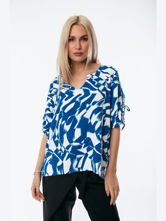 Boutique Women's Summer Blouse with 3/4 Sleeve Blue