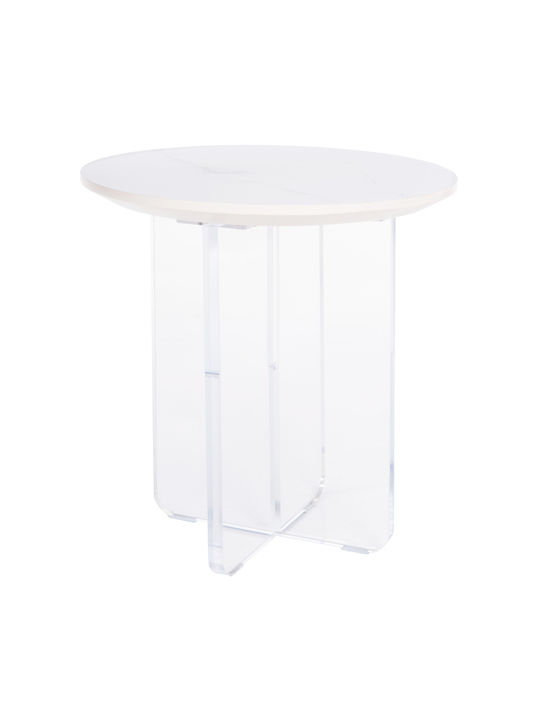 Round Side Table Acrylon Glass White L40xW40xH41cm