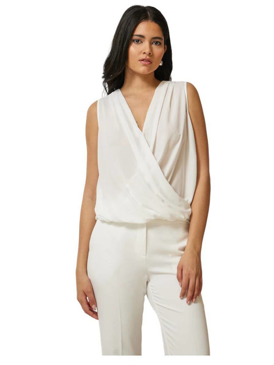 Enzzo Damen Sommerliche Bluse Ärmellos White