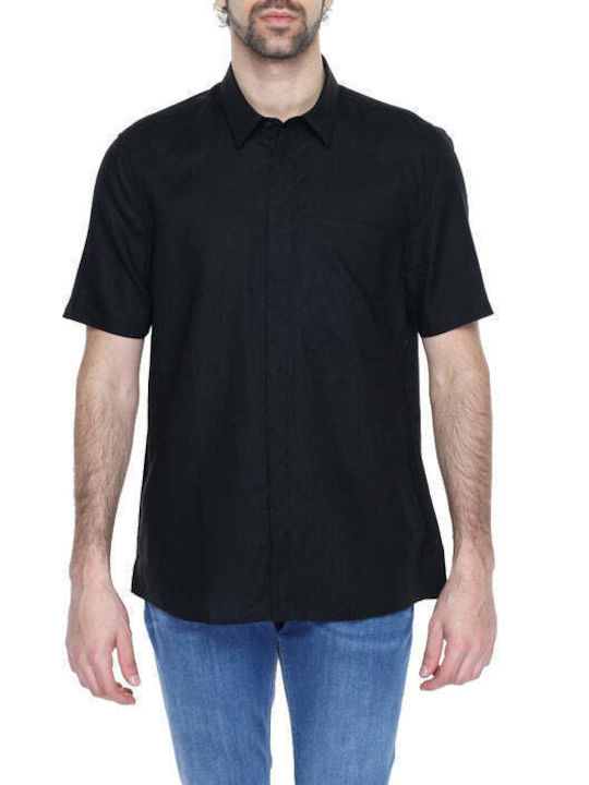 Antony Morato Men's Shirt Short Sleeve Linen Black