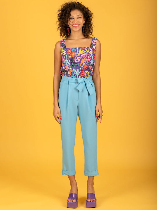 Women's High-waisted Chino Trousers Slim Fit Blue