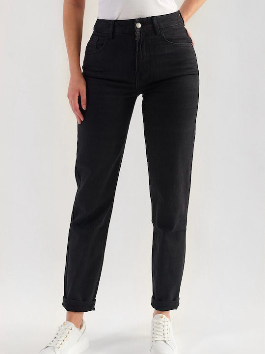 DOT High Waist Women's Jean Trousers in Mom Fit Black