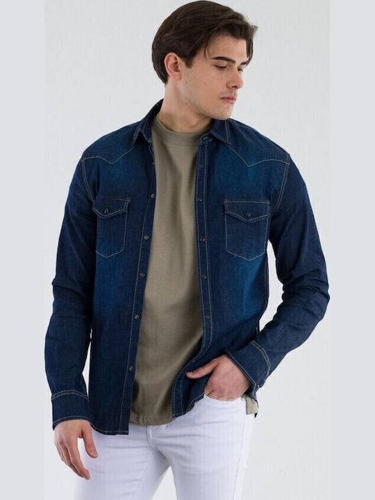 Inspire Τζιν Πουκάμισο Regular Fit Navy Μπλε