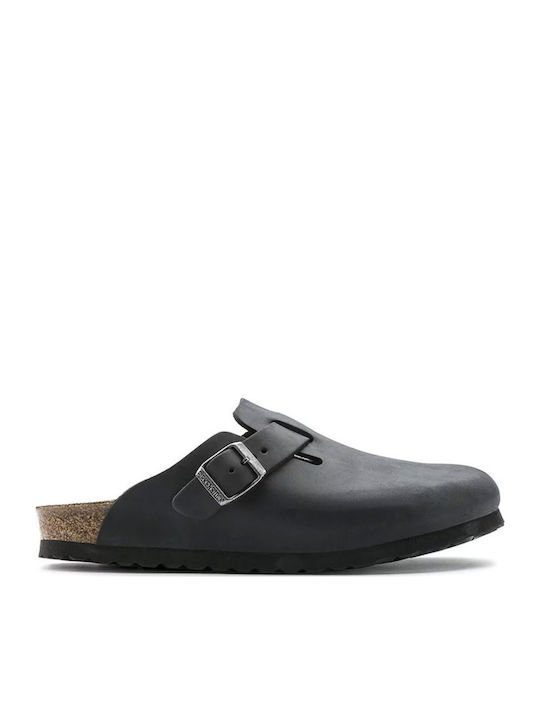 Boston Oiled Leather Зимни мъжки чехли Черен Тясна Fit